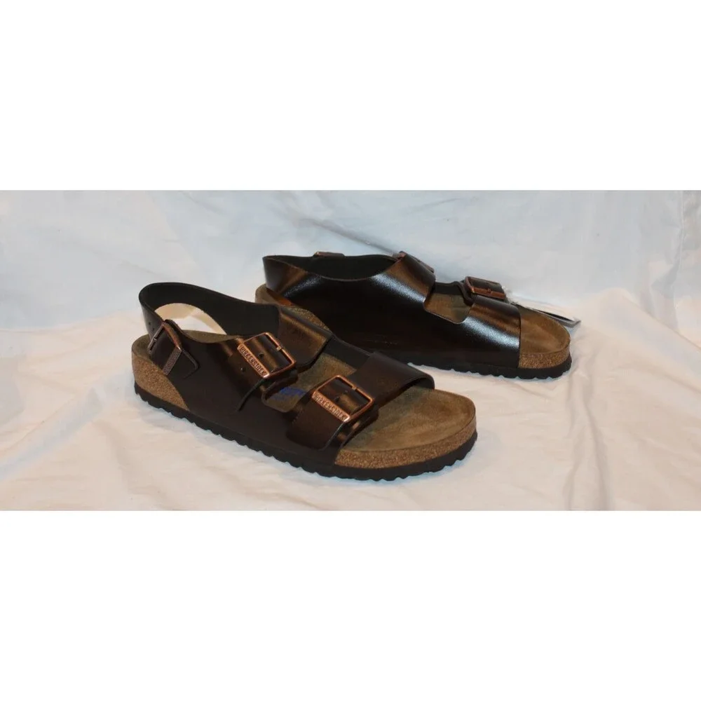 BIRKENSTOCK MILANO MEN'S AMALFI TESTA DI MORO LEATHER SANDALS EU 42 REGULAR